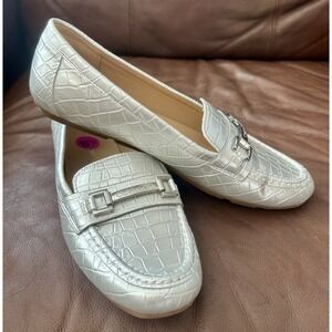 Calvin Klein Lolina Women's Logo Bit Loafers In Silver Croc-embossed Size 8.5